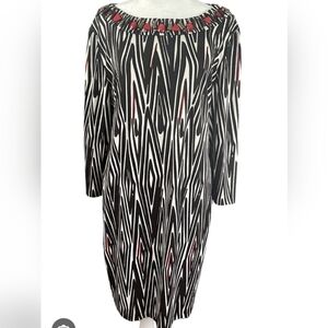 Chico's Black and White Sz 2 (L) Geometric Long Sleeve Dress EUC